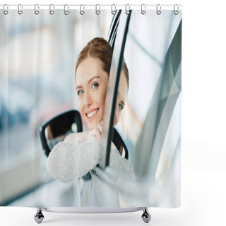 Personality  Woman Sitting In New Car  Shower Curtains