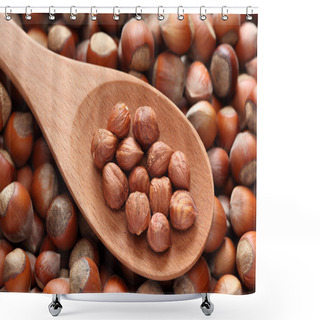 Personality  Hazelnuts In A Wooden Spoon Shower Curtains