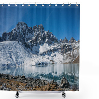 Personality  Beautiful Scenic Landscape With Snowy Mountains And Lake, Nepal, Sagarmatha, November 2014 Shower Curtains