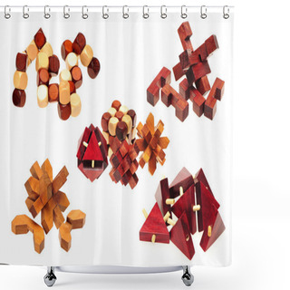 Personality  Wooden Puzzle Over White Background Shower Curtains