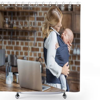 Personality  Businesswoman With Baby In Hands Shower Curtains