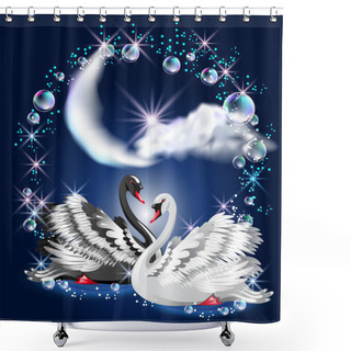 Personality  Two Swans And Moon Shower Curtains