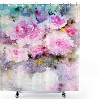 Personality  Floral Bouquet. Watercolor Floral Background. Birthday Card Shower Curtains