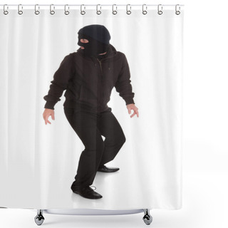 Personality  Bandit In Black Mask Looking Back Shower Curtains