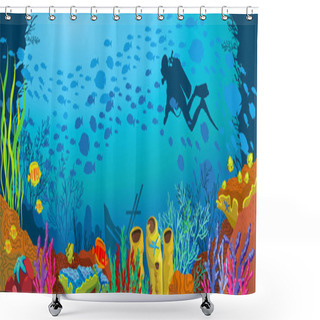 Personality  Cartoon Colored Coral Reef And Diver Shower Curtains
