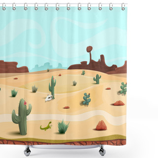 Personality  Seamless Cartoon Desert Landscape Shower Curtains