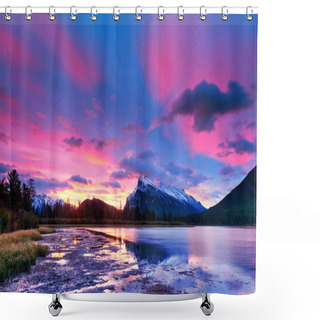 Personality  Sunset Above Vermilion Lakes, Banff National Park Shower Curtains