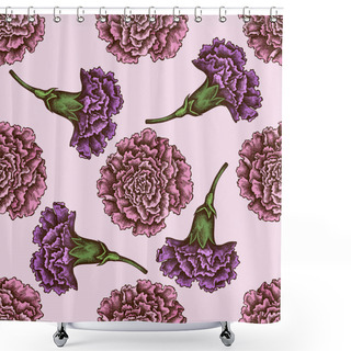 Personality  Seamless Pattern With Hand Drawn Colored Carnation Shower Curtains
