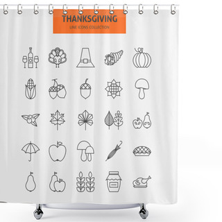 Personality  Line Thanksgiving Day Holiday Icons Big Set Shower Curtains