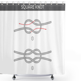 Personality  Vector Simple Instructions For Tying A Square Knot. Three Steps. Isolated On White Background. Shower Curtains