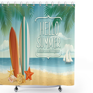 Personality  Summer Background With Surf Boards Shower Curtains