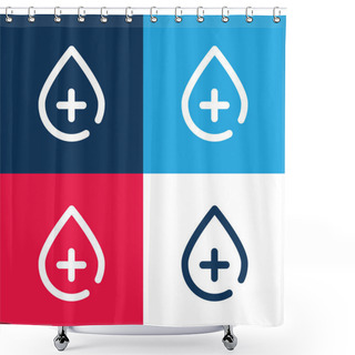 Personality  Blood Drop Blue And Red Four Color Minimal Icon Set Shower Curtains
