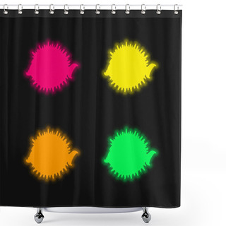 Personality  Balloonfish Side Shape Four Color Glowing Neon Vector Icon Shower Curtains
