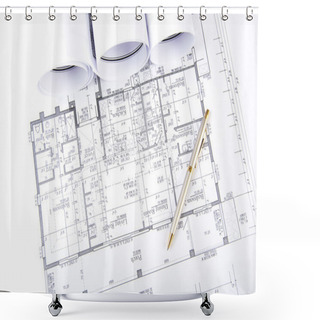 Personality  Construction Plans, Ball Pen, Business Collage Shower Curtains