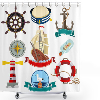 Personality  Nautical Icons Set Shower Curtains