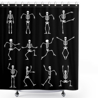 Personality  Skeleton Dance Animated Game Sprite. Vector Set Of Funny Halloween Characters In Different Poses. Cute Creepy Personage With Skeleton Dancing, Jumping, Squatting And Playing Sequence Animation Shower Curtains