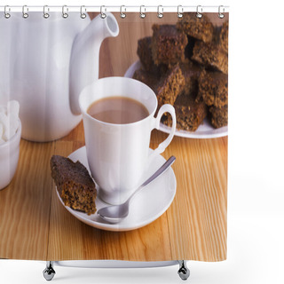 Personality  Cup Of English Tea With Cake For Tea Break In Afternoon Shower Curtains