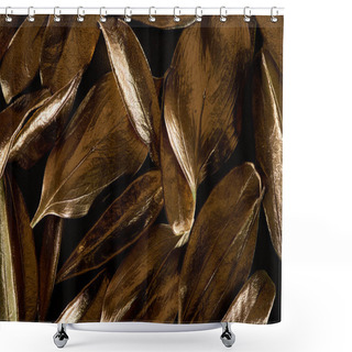 Personality  Close Up Of Golden Metal Decorative Leaves Isolated On Black Shower Curtains