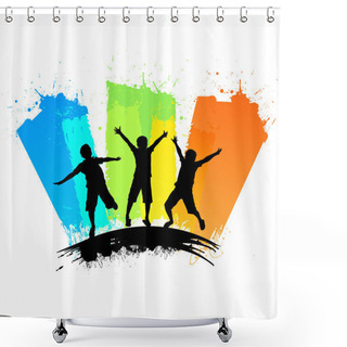 Personality  Kids Silhouettes With Paint Color Splashes Shower Curtains