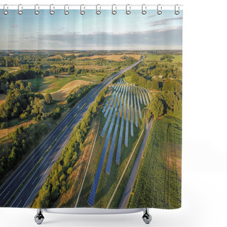 Personality  Aerial View Of German Autobahn And Solar Power Plant  Shower Curtains
