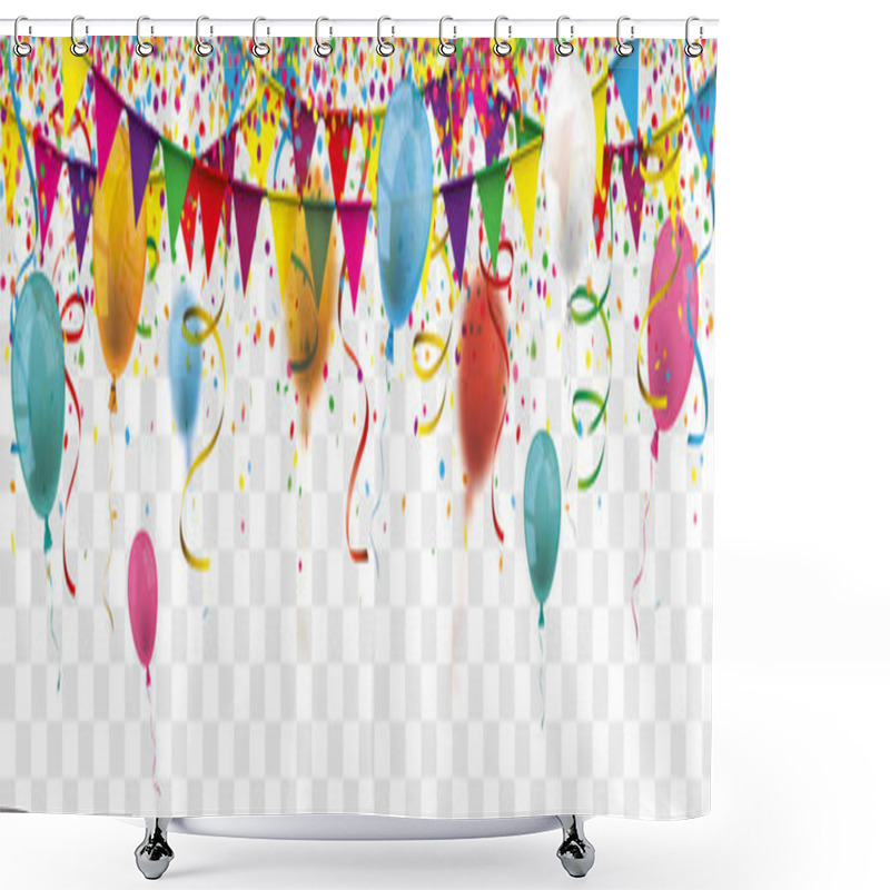 Personality  Colored Confetti And Balloons With The Text Happy Birthday On The White Background. Eps 10 Vector File. Shower Curtains