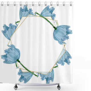 Personality  Blue Poppy Floral Botanical Flowers. Watercolor Background Illustration Set. Frame Border Ornament Square. Shower Curtains