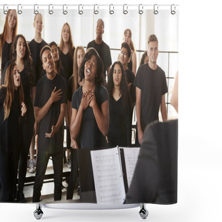 Personality  Male And Female Students Singing In Choir With Teacher At Performing Arts School Shower Curtains