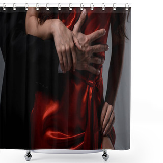 Personality  Cropped View Of Romantic Couple Hugging Isolated On Grey Shower Curtains