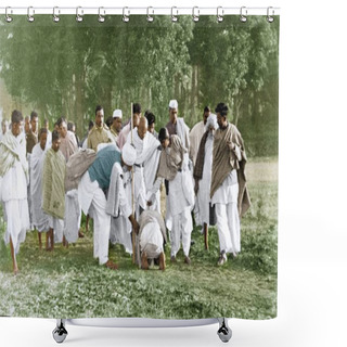 Personality  Mahatma Gandhi In Village After Hindu Muslim Riots, East Bengal, India, Asia, January 1947    Shower Curtains