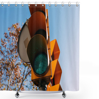 Personality  Traffic Light With Clear Blue Sky On Background, Barcelona, Spain Shower Curtains