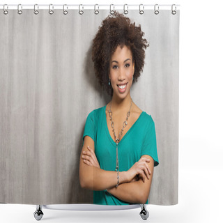 Personality  Portrait Of Happy Young Woman Shower Curtains