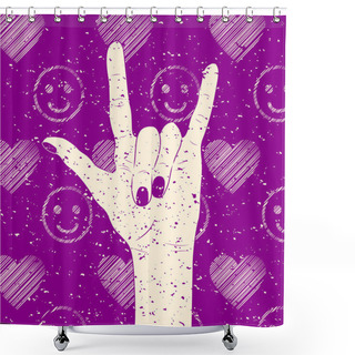 Personality  Vintage Hippie Hand Sign Dark Magenta Shower Curtains