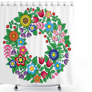 Personality  Polish Folk Art Vector Floral Wreath Design - Zalipie Decorative Pattern With Flowers And Leaves Shower Curtains