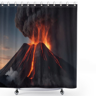Personality  Volcano Eruption With Massive High Bursts Of Lava And Hot Clouds Soaring High Into The Sky, Pyroclastic Flow In Asia Krakatoa Shower Curtains