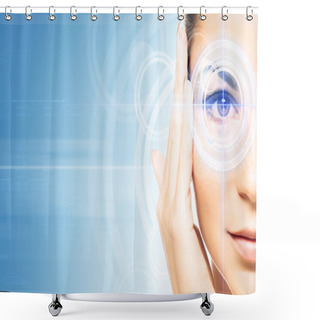 Personality  Woman With The Virtual Hologram On Her Eyes Shower Curtains
