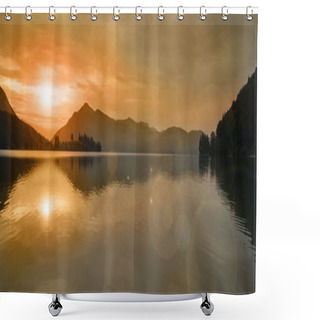 Personality   Beautiful Sunset At Lake With Mountain Range Shower Curtains
