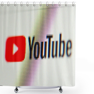 Personality  Close Up Shot Of Screen Of Device With YouTube Logo. Watching YouTube Concept. Chernihiv, Ukraine - 15 January 2022 Shower Curtains