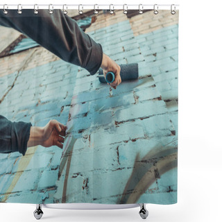 Personality  Cropped View Of Street Artist Painting Wall With Roller Shower Curtains