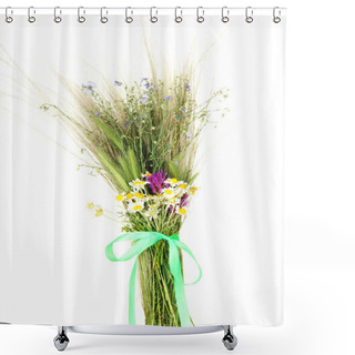 Personality  Bouquet Of Wild Flowers And Herbs, Isolated On White Shower Curtains