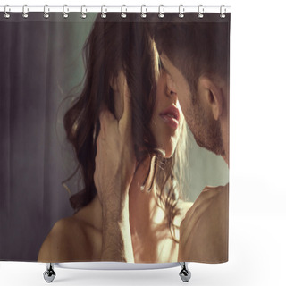 Personality  Sensual Woman Kissing Her Husband Shower Curtains