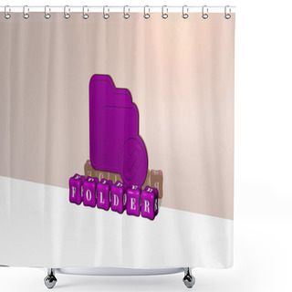 Personality  3D Representation Of Folder With Icon On The Wall And Text Arranged By Metallic Cubic Letters On A Mirror Floor For Concept Meaning And Slideshow Presentation. Illustration And Business Shower Curtains