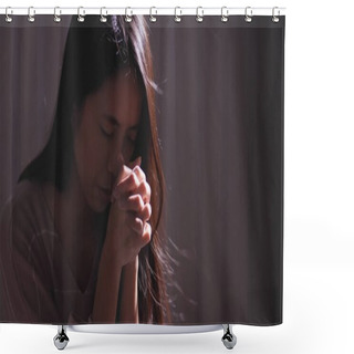 Personality  Christian Woman Praying In The Dark  Shower Curtains