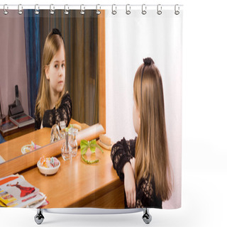 Personality  Little Girl Looking At Herself In A Mirror Shower Curtains