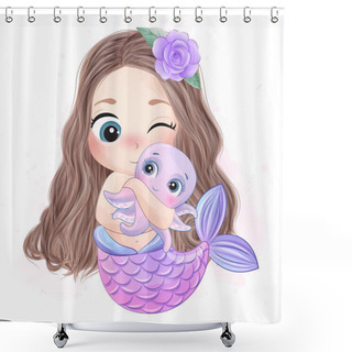 Personality  Cute Little Mermaid Hugging A Octopus Shower Curtains