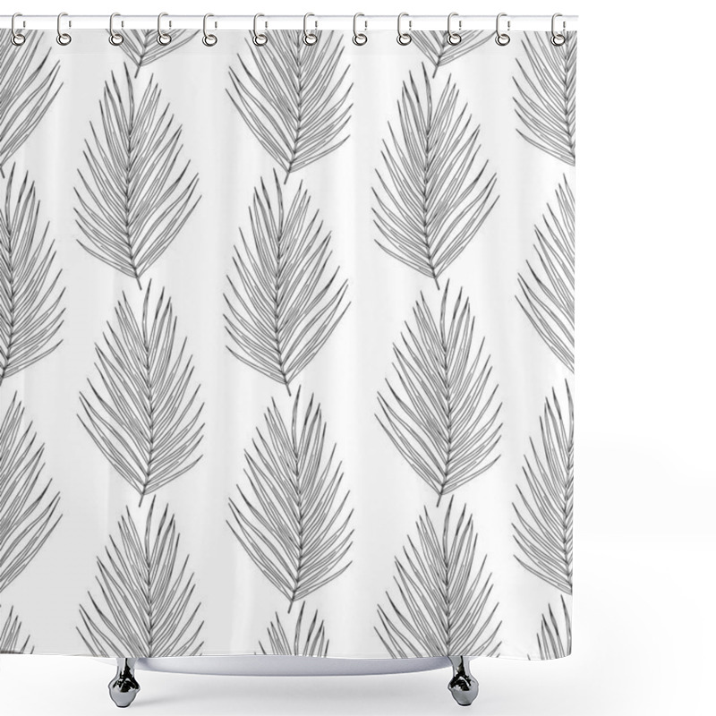 Personality  Palm Tree Leaves Black Ink Seamless Pattern Shower Curtains