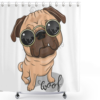 Personality  Cool Cartoon Pug Dog With Sun Glasses Shower Curtains