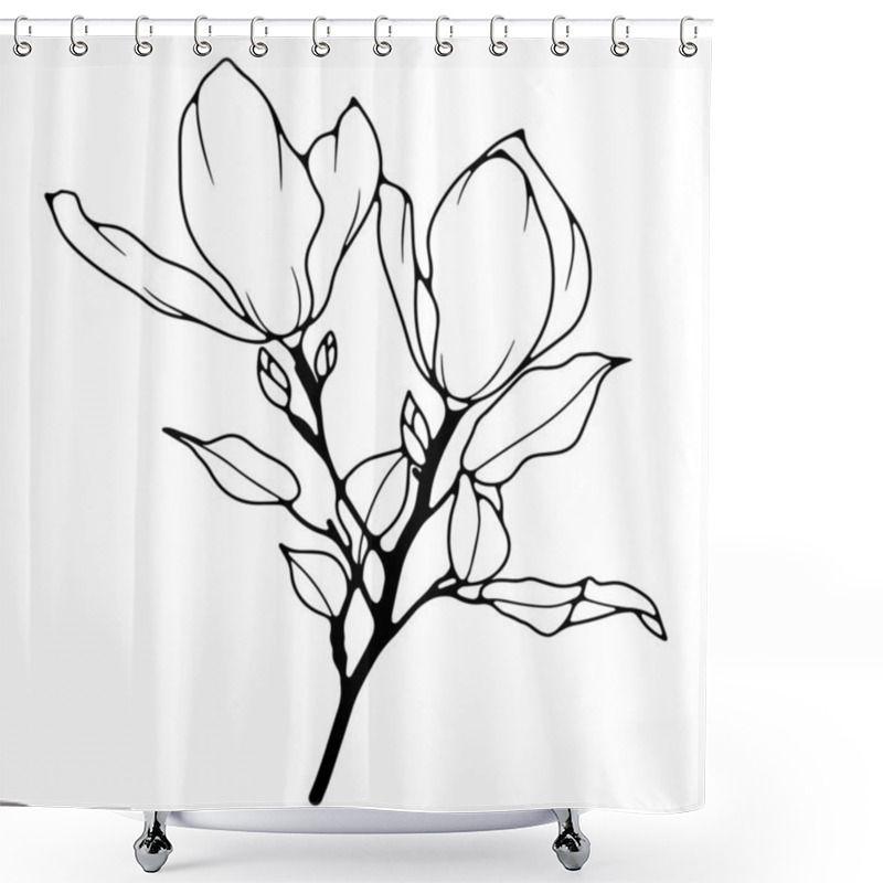 Personality  Black And White Hand Drawn Floral Illustration. Outline Of A Flower Isolated On A Transparent Background. Shower Curtains