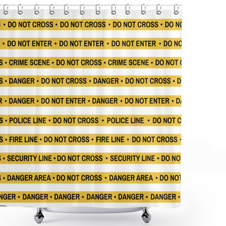 Personality  Set Of Crime Scene Yellow Tape, Police Line, Danger, Fire, Do Not Cross Tape. Cartoon Flat-style. Vector Illustration. White Background. Shower Curtains