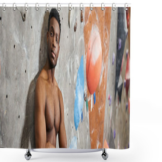 Personality  Handsome African American Man With His Arms Crossed On Chest Posing With His Shirt Off, Banner Shower Curtains