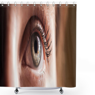 Personality  Close Up View Of Human Grey Eye Looking Away, Panoramic Shot Shower Curtains